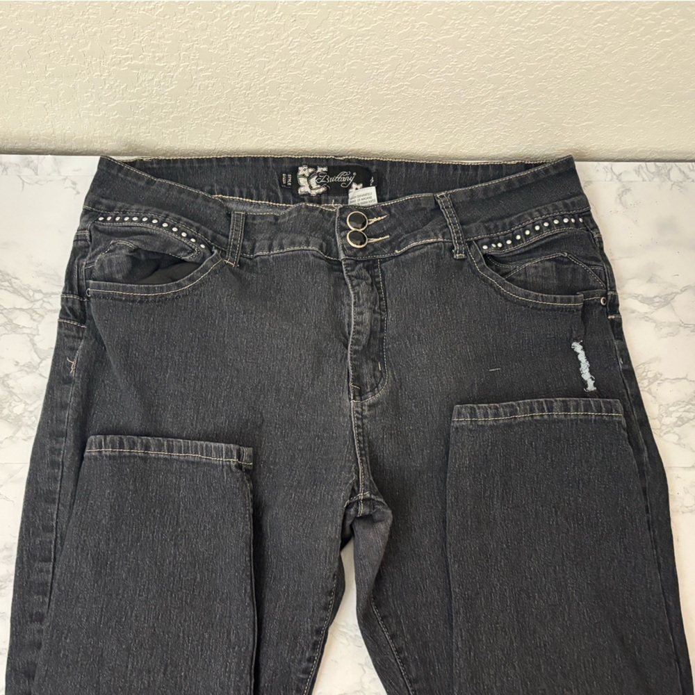 Brittany Jeans Women’s Plus Sz 24 6722X Dark Wash Distressed Beaded Embellish​ - Picture 3 of 7